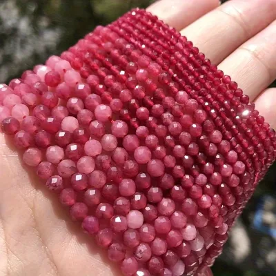 Red synthetic ruby faceted beads 2 mm